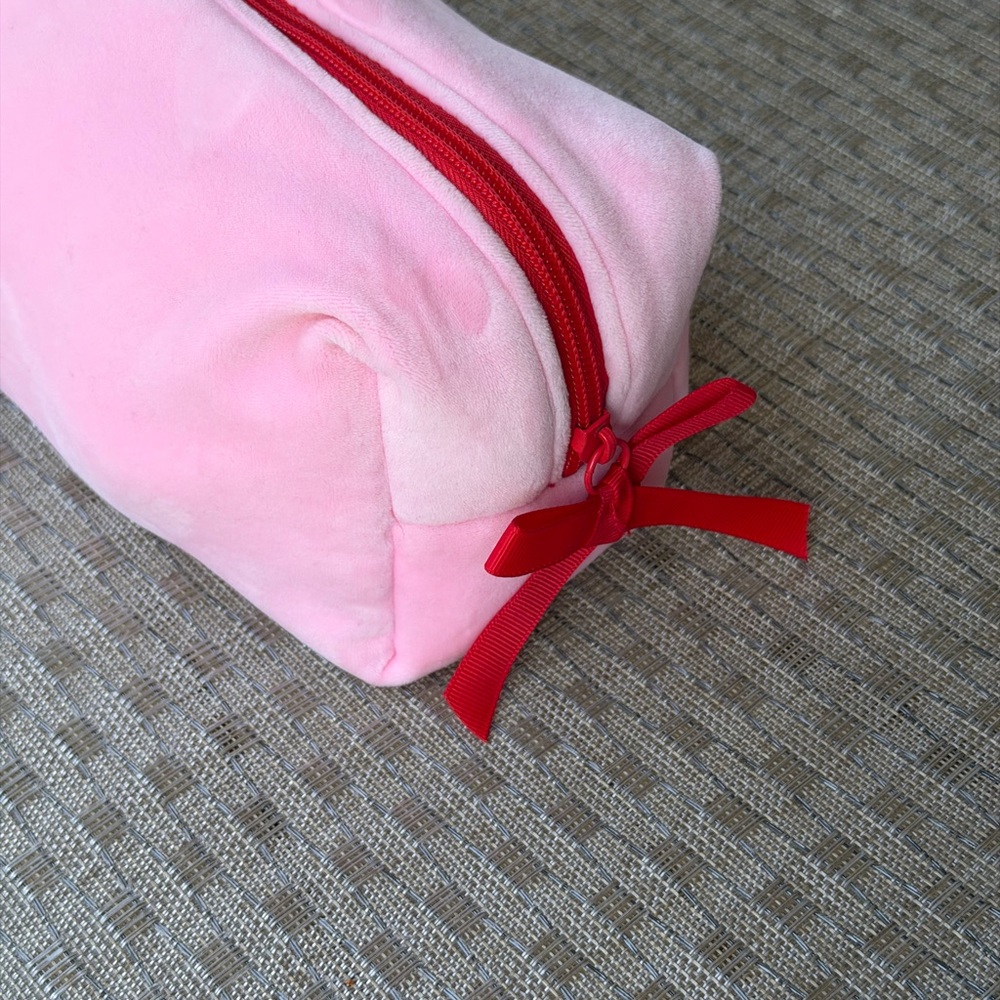 Free people Pink Velvet Cosmetic Pouch with Red Zipper